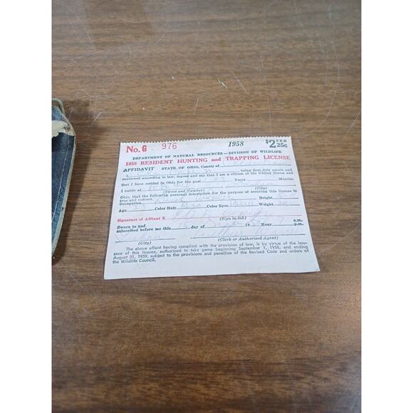 Vintage 1951 Ohio Hunting License And Holder Trappers License - Picture 4 of 8